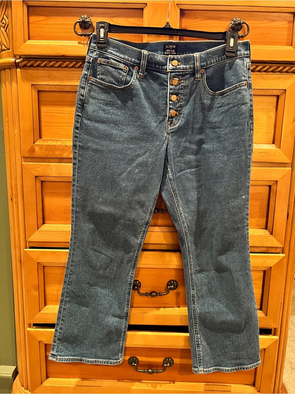 J. Crew Blue Button-Fly Mid Rise Flare Crop Jeans Sz 29
